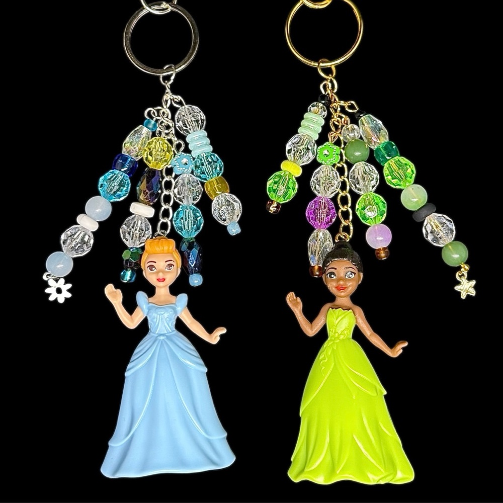 Colorful Disney Princess Cinderella or Tiana Keychains or Bag charms with Beads